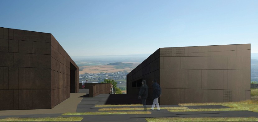 Projet Maison de Gergovie - vue ouest - © Cabinet Sycomore Musée - centre d'interprétation - JEP - office de tourisme Gergovie Val d'Allier - rivière Allier - écozone - oppidum - oppida - CG63 - Corent - GVAC - Gondole